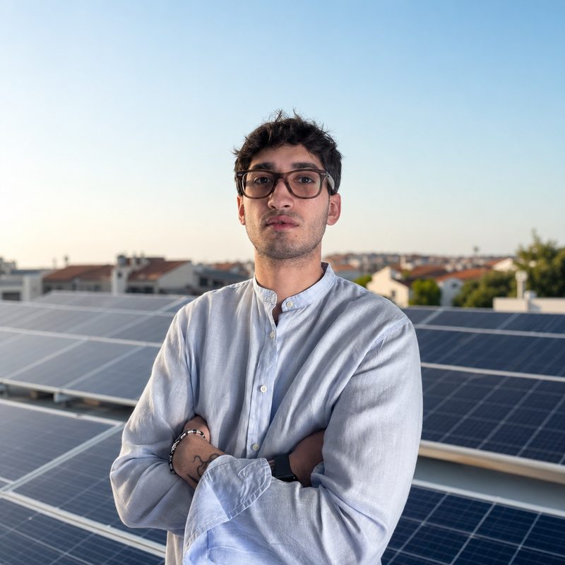Marco Rinaldo, ingegnere fotovoltaico su un impianto a Bari